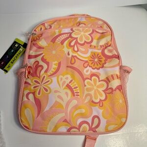 NWT. Wonder Nation 16" Backpack, pink orange white floral pattern.